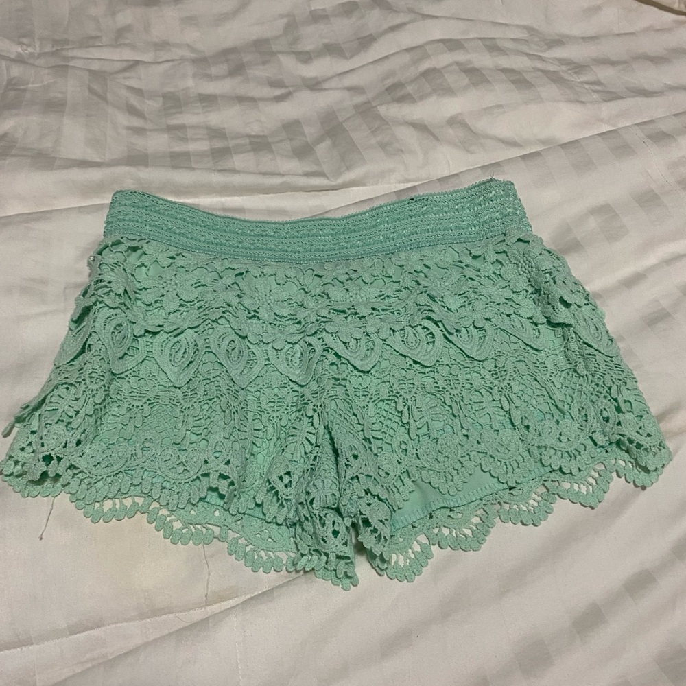 Mint lace shorts
